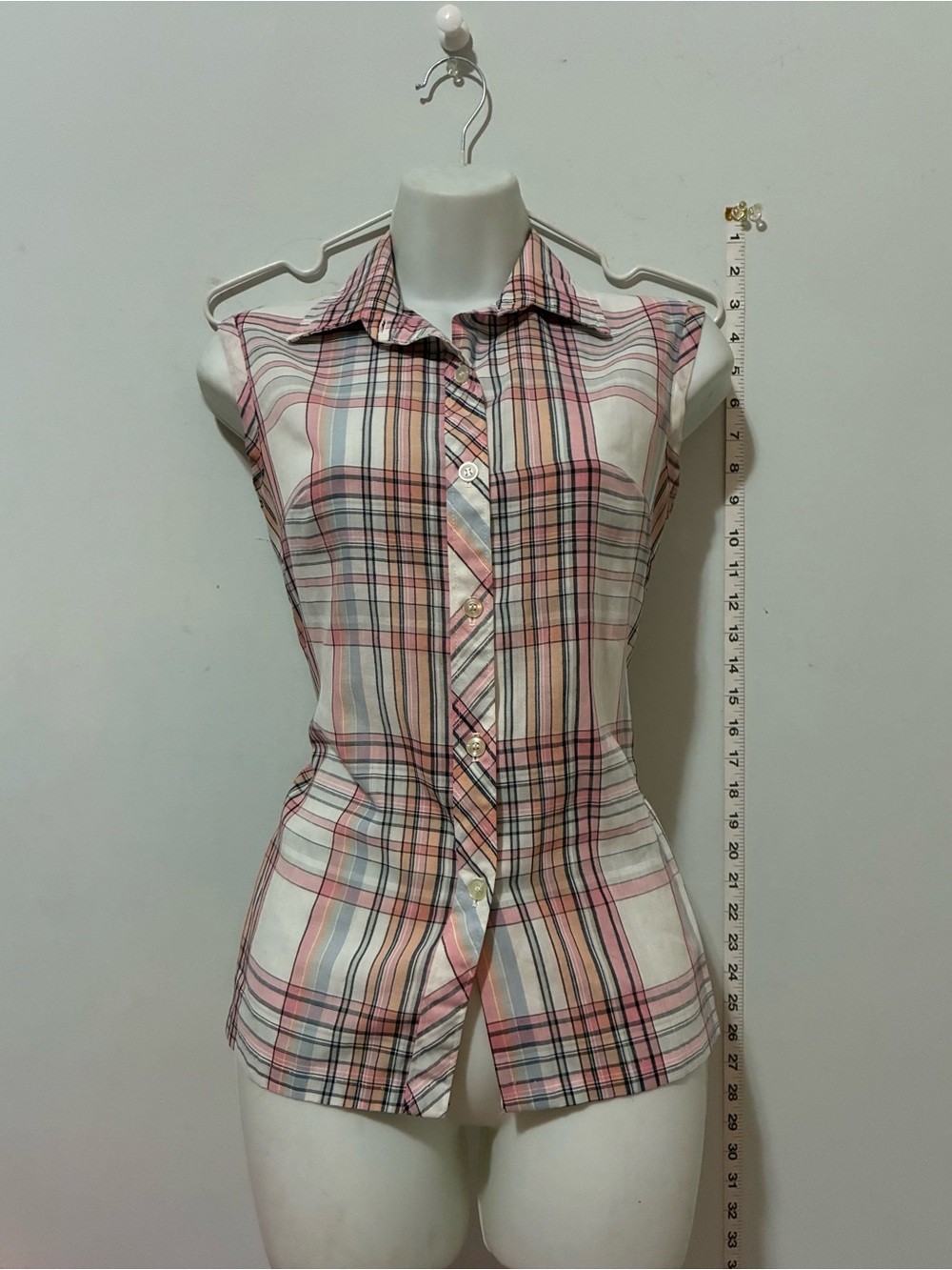 Vintage Sleeveless Pink Plaid Button-Front Tank Top Sz. Medium